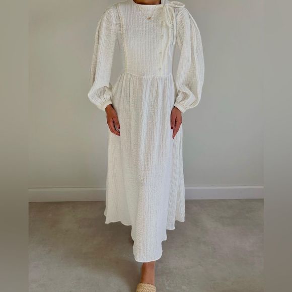 Mango Textured Crinkled Dress Cotton New - Picture 6 of 7